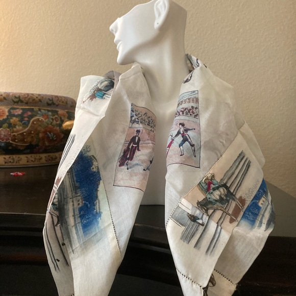 Vintage Silky Scarf with Bullfighting Theme - Picture 5 of 6